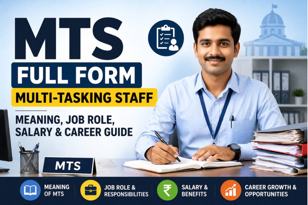 MTS full form feature image explaining Multi-Tasking Staff with job role and salary details.
