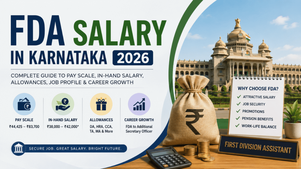 FDA salary in Karnataka 2026 featuring pay scale, in-hand salary, allowances, and career growth.